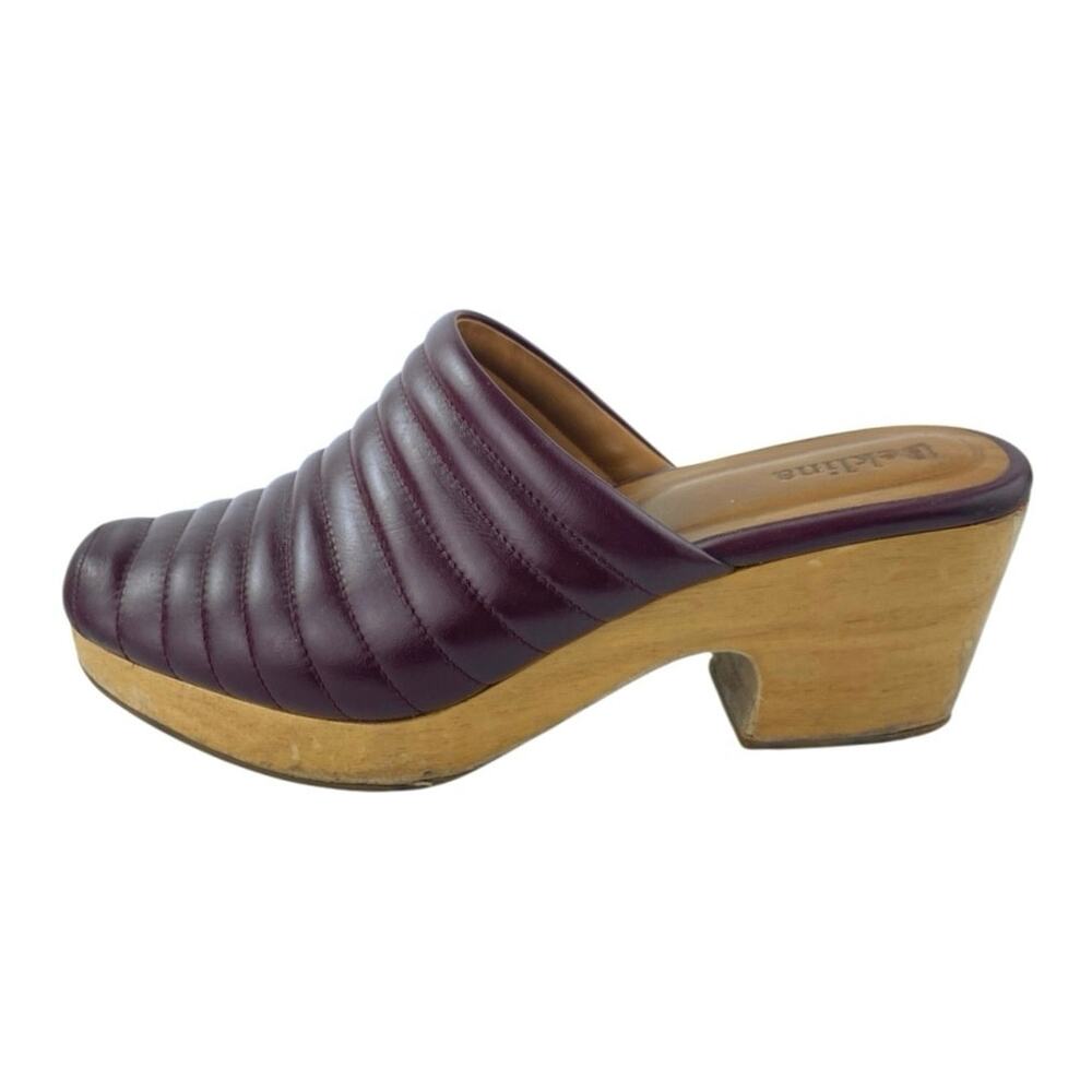 Beklina Baya Red Ribbed Leather Close Round Toe Block Heel Mules Clogs Shoes 9.5